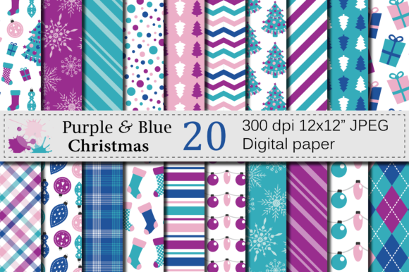 Purple and Blue Christmas Digital Paper Set